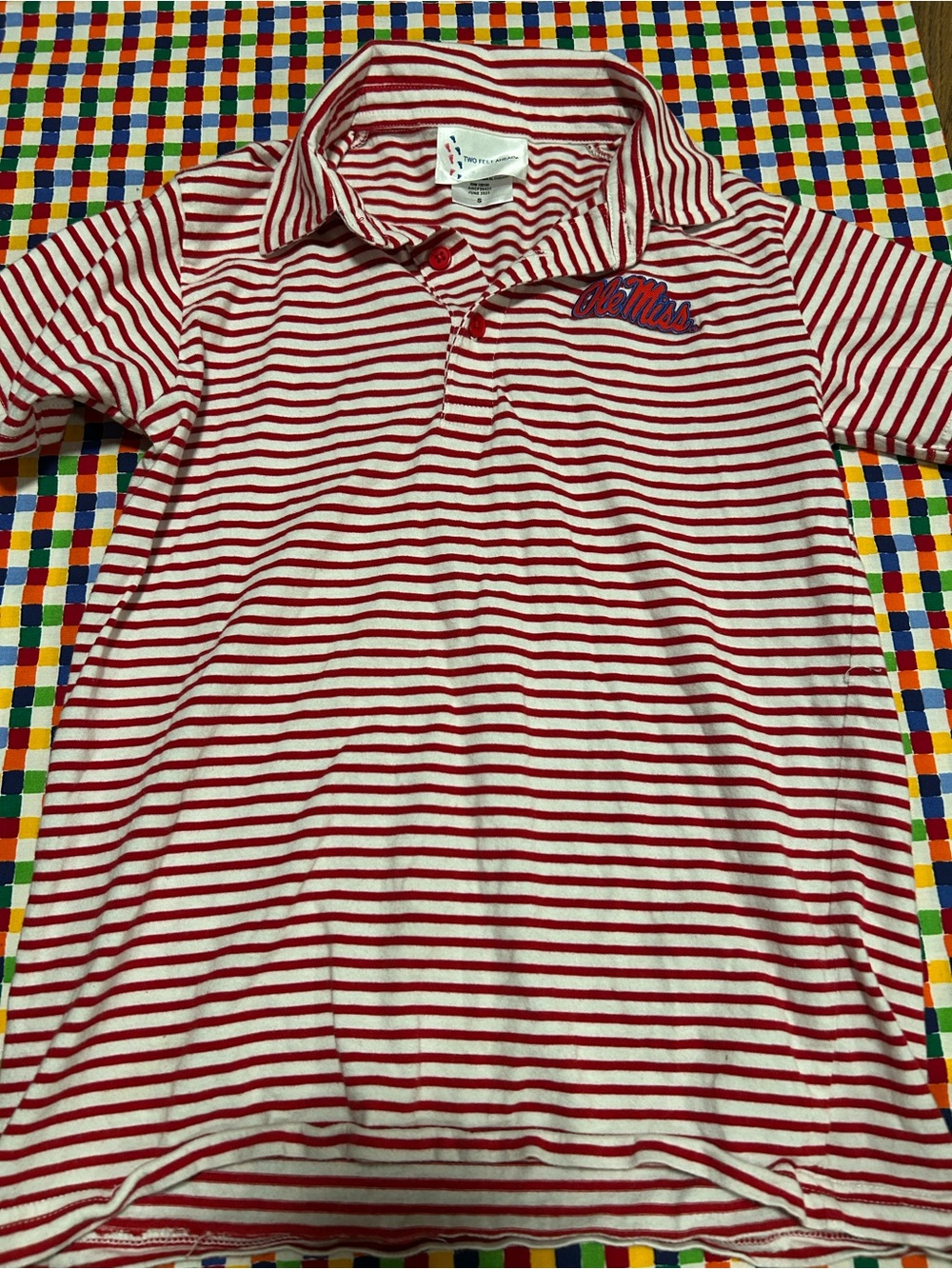 Ole Miss Red & White Striped Polo Shirt for Kids S